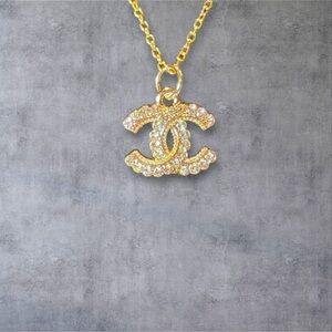 Upcycled Gold and Crystal Logo Necklace